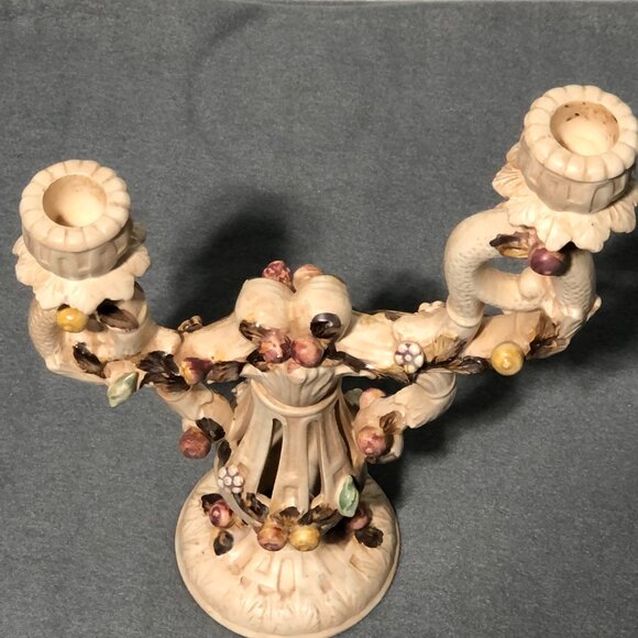 VTG Lenwile Ardalt Art Ware Japan numbered duo candlestick Passion Flower Fruit - Picture 10 of 12